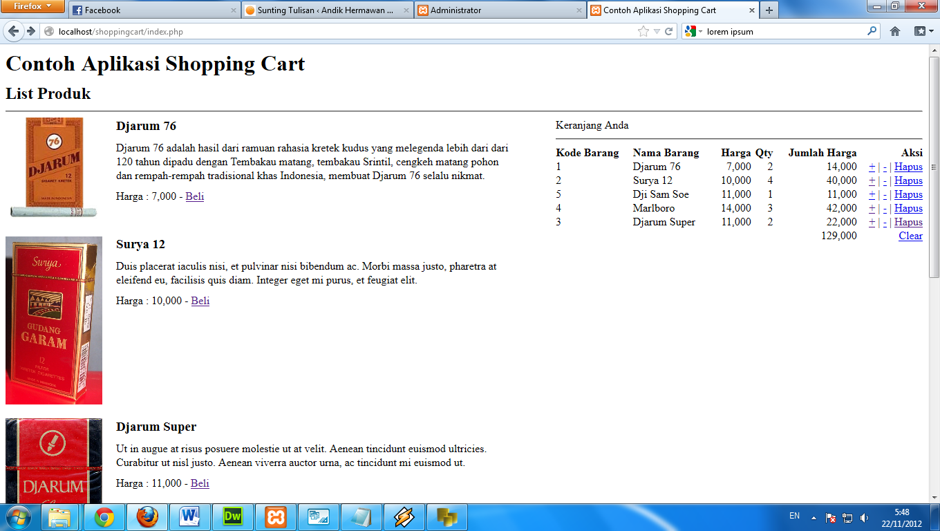 PHP MySQL; Membuat Shopping Cart (Keranjang Belanja 